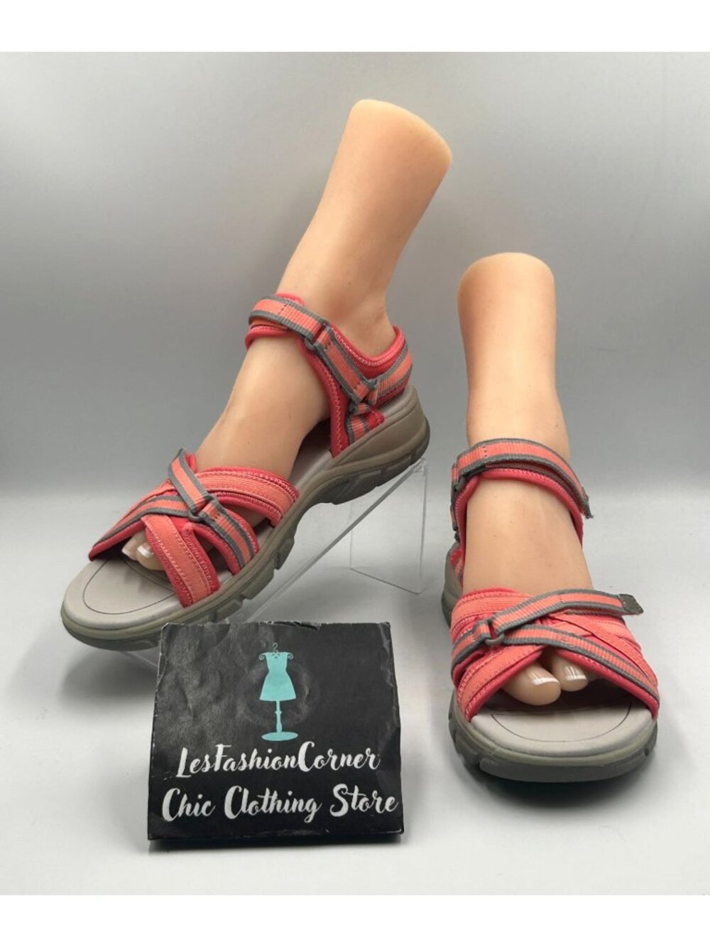 Lands’ End Women's Grey Pink Orange Synthetic‎  Sport Water Sandal Size 9B 3345